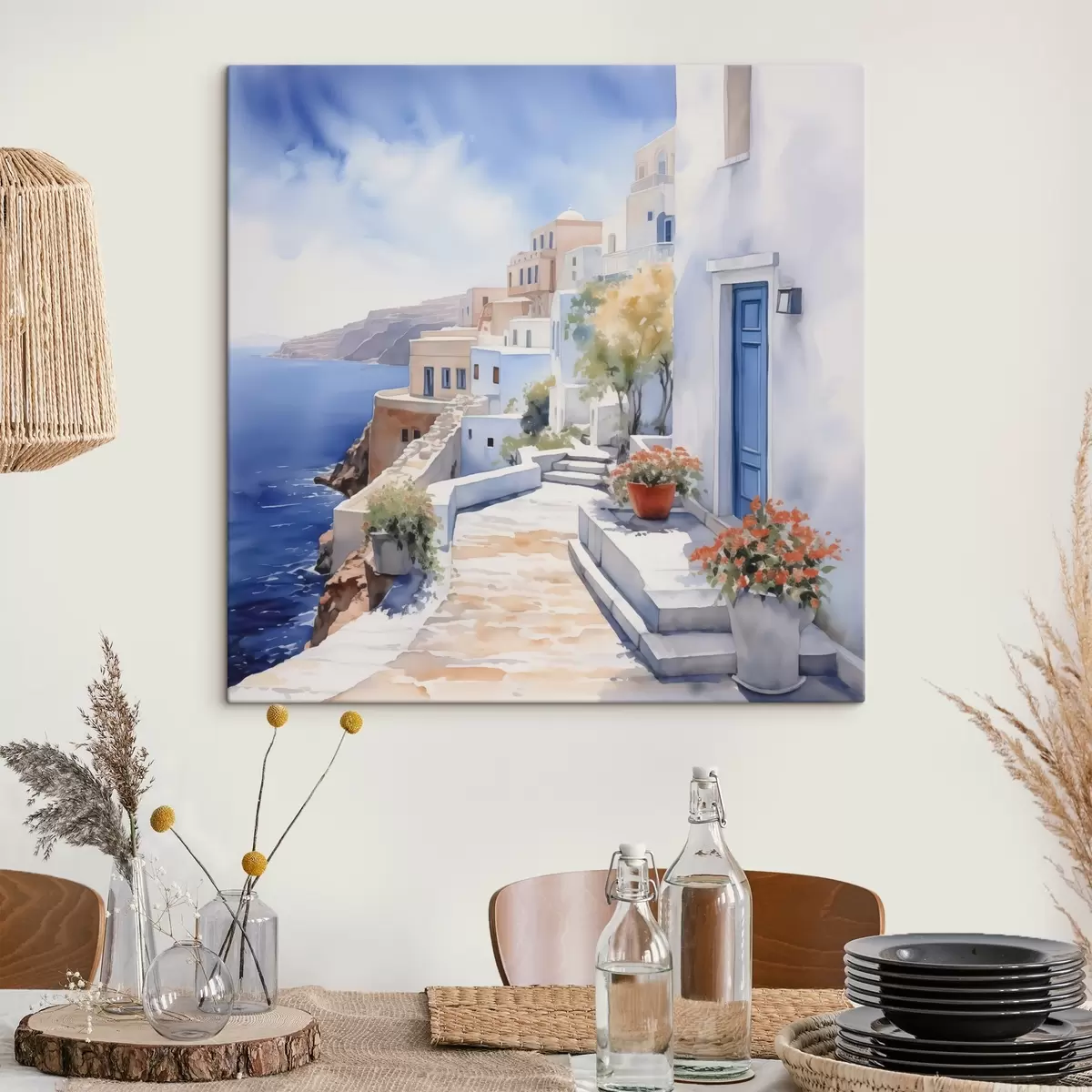 murales de pared Casas junto al mar imitación acuarela s43346