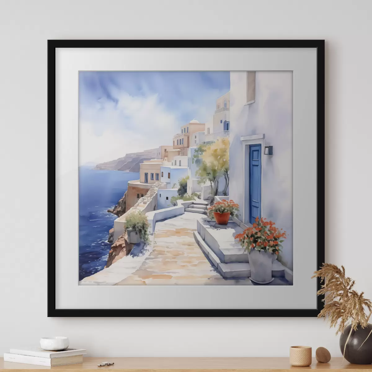 Poster Casas blancas, puertas azules f43346
