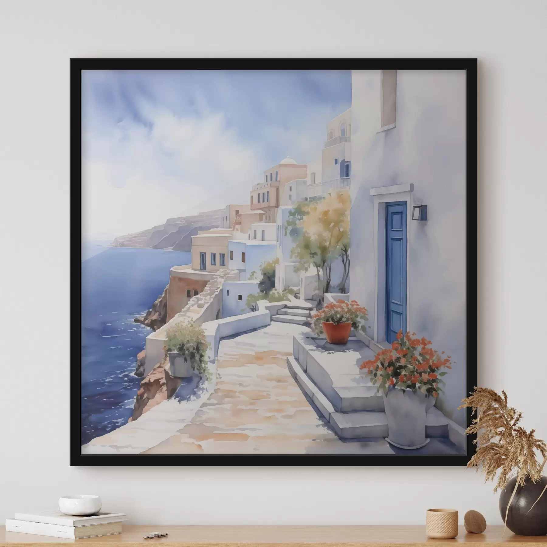 murales de pared Casas junto al mar imitación acuarela f43346