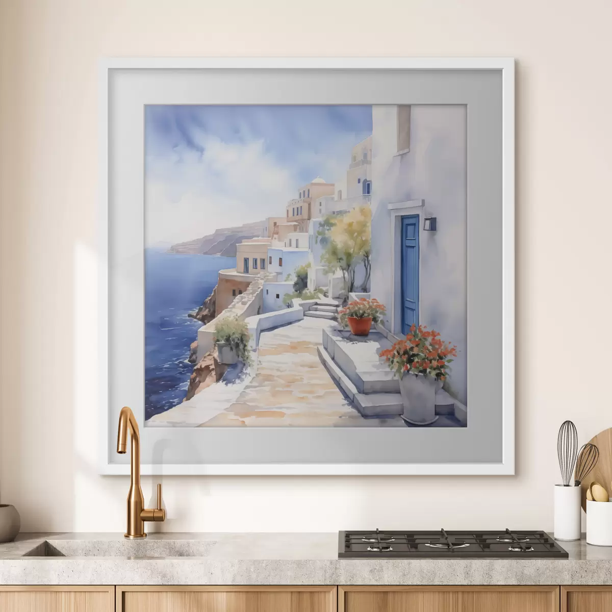 Poster Casas blancas, puertas azules f43346