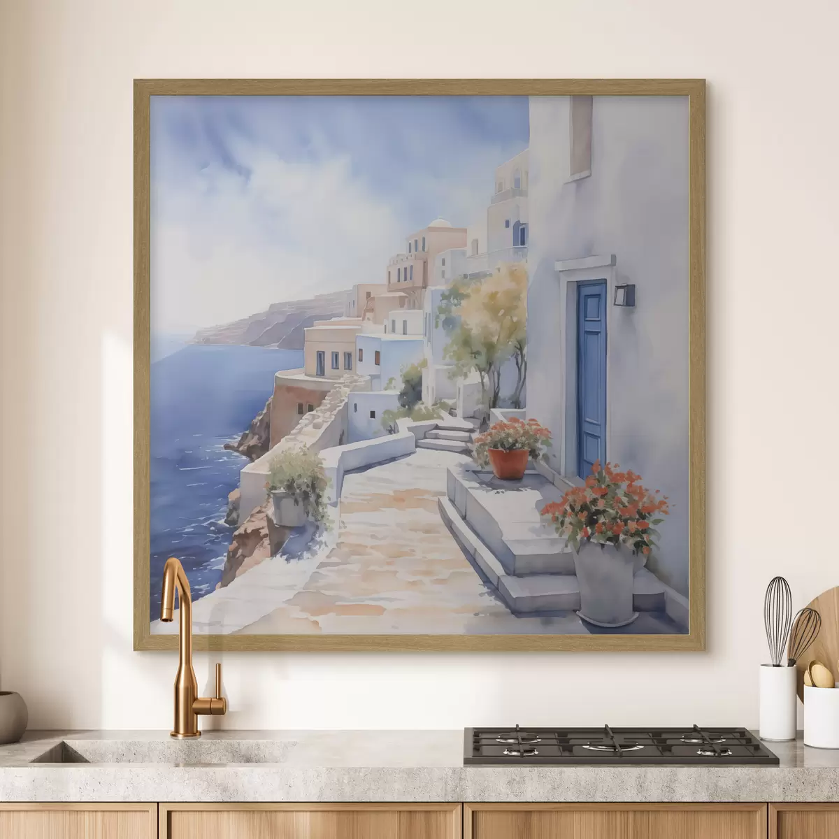 Poster Casas blancas, puertas azules f43346