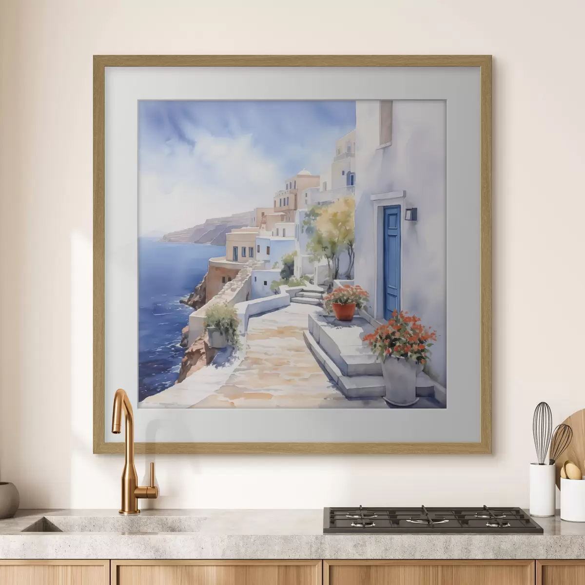 Poster Casas blancas, puertas azules f43346
