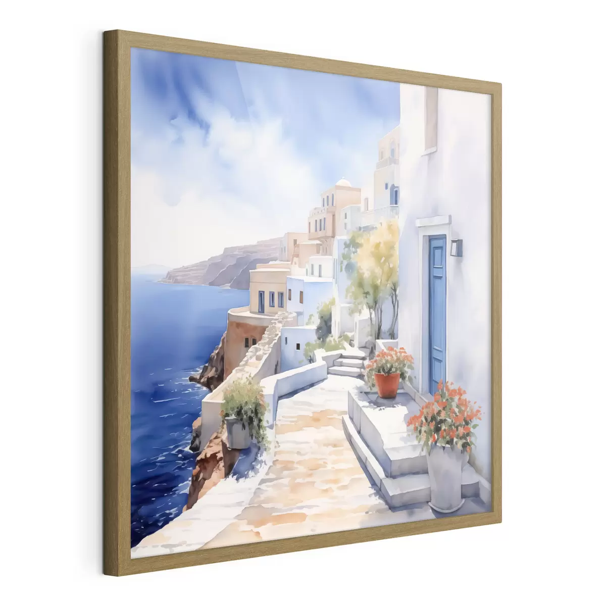 Poster Casas blancas, puertas azules f43346