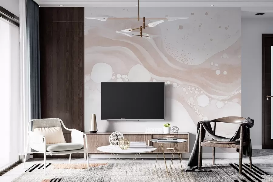 murales de pared Dibujo de abstracción estilo acuarela, arte fluido, color beige w03403