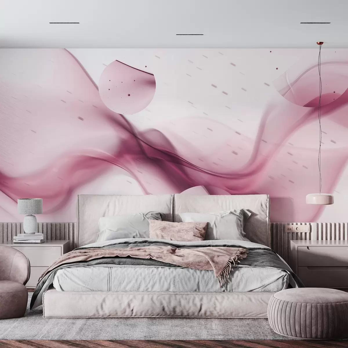 murales de pared Abstracción de ondas geométricas, estilo borroso, degradado, colores rosas w03404v1