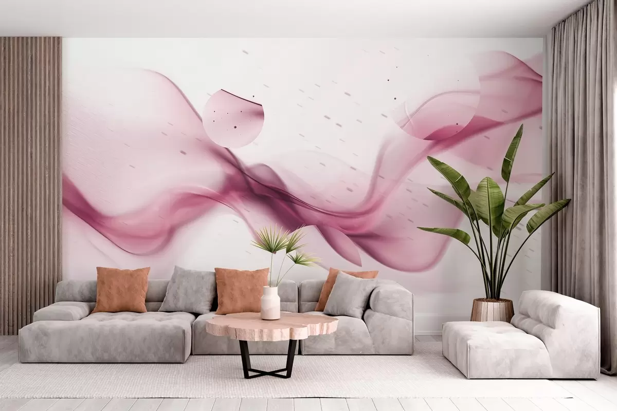 murales de pared Abstracción de ondas geométricas, estilo borroso, degradado, colores rosas w03404v1