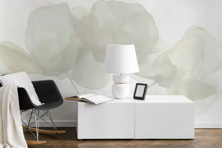 murales de pared Hermosas flores, pastel suave, minimalismo, natural, rústico, beige y verde w03407