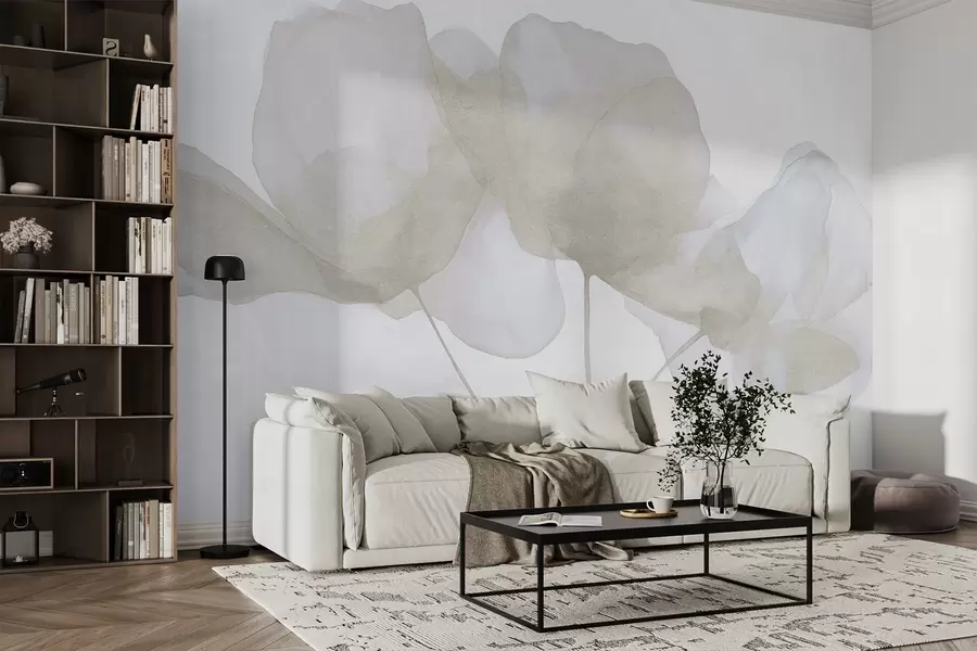 murales de pared Hermosas flores, pastel suave, minimalismo, natural, rústico, beige y azul w03407v2