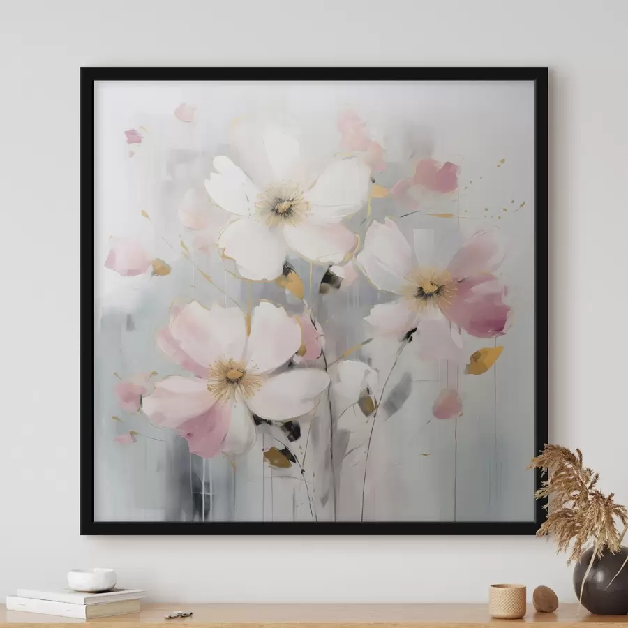 murales de pared Flores en tonos suaves con grandes pinceladas en estilo pictórico f43380