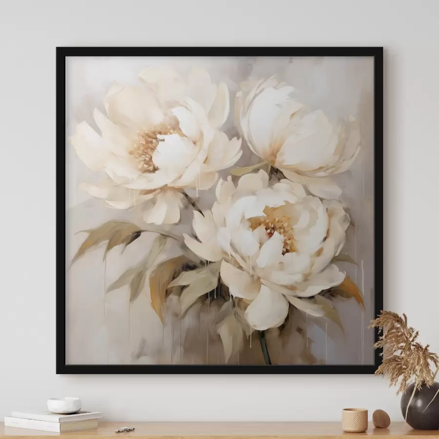 murales de pared Delicadas peonías en tonos neutros en estilo de pintura abstracta f43387