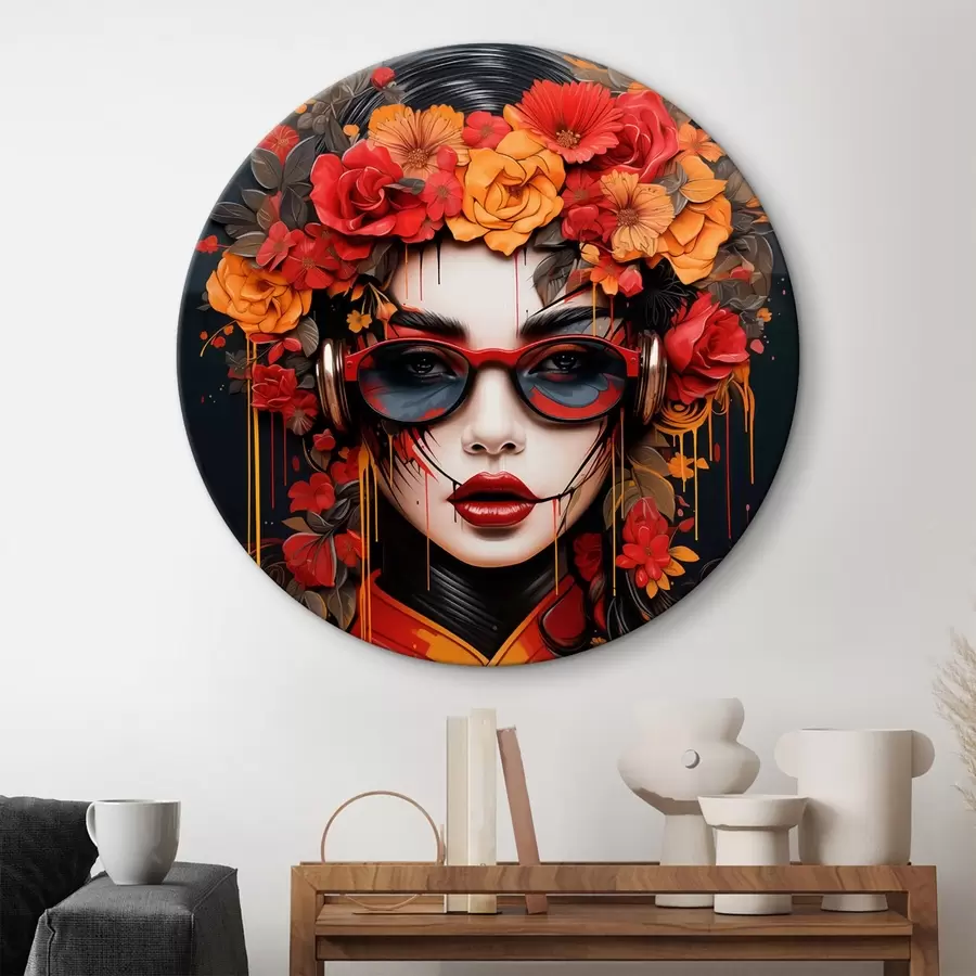 murales de pared Mujer con flores en la cabeza, estilo street art r43362