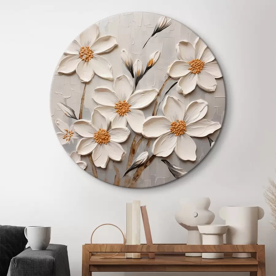 murales de pared Flores blancas voluminosas en estilo pictórico con grandes pinceladas r43366
