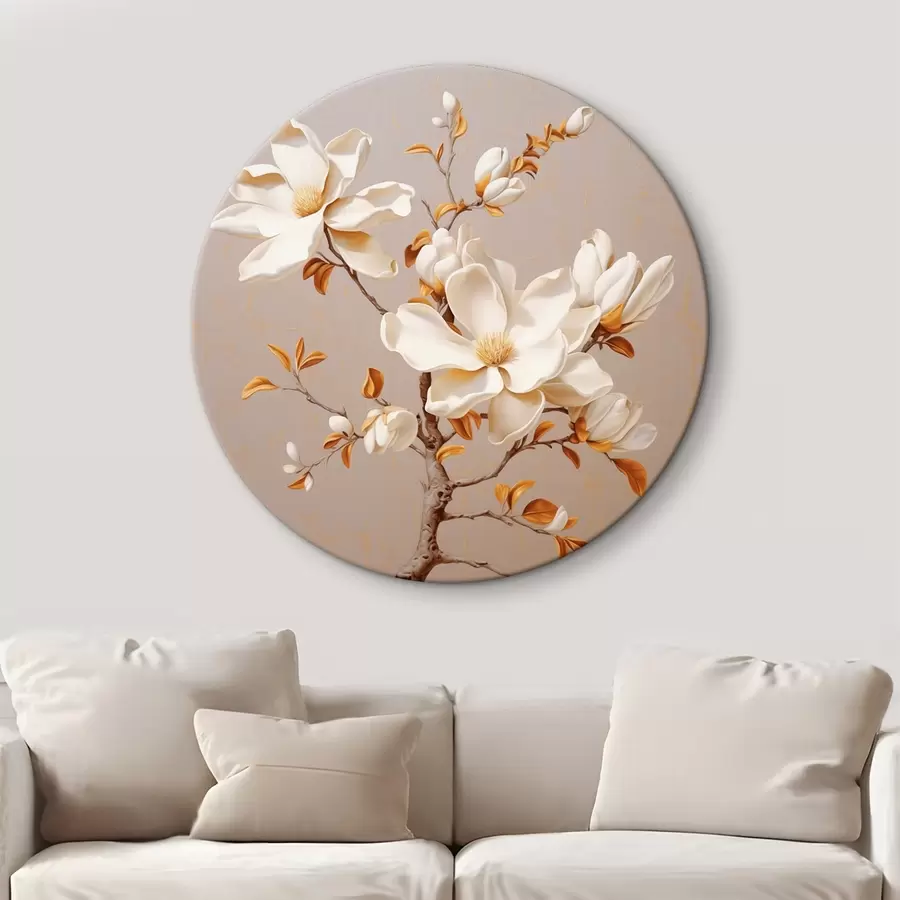 murales de pared Elegante rama de magnolia en tonos beige r43373