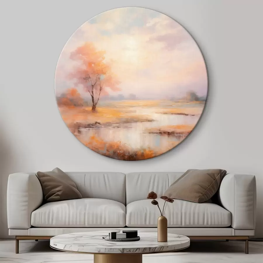 murales de pared Paisaje en tonos cálidos con un río y un árbol r43375