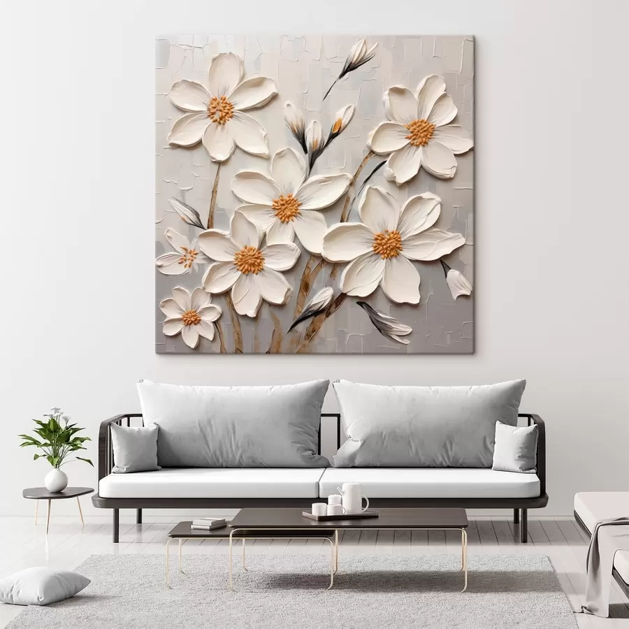 murales de pared Flores blancas voluminosas en estilo pictórico con grandes pinceladas s43366