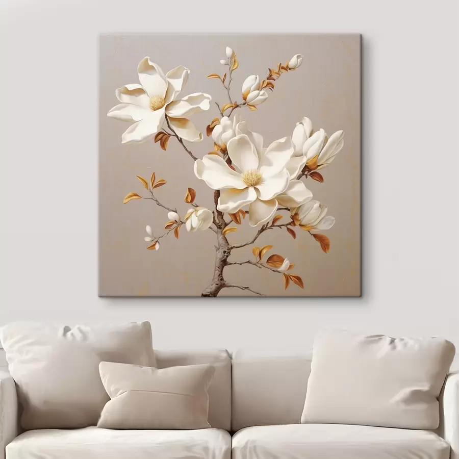 murales de pared Elegante rama de magnolia en tonos beige s43373