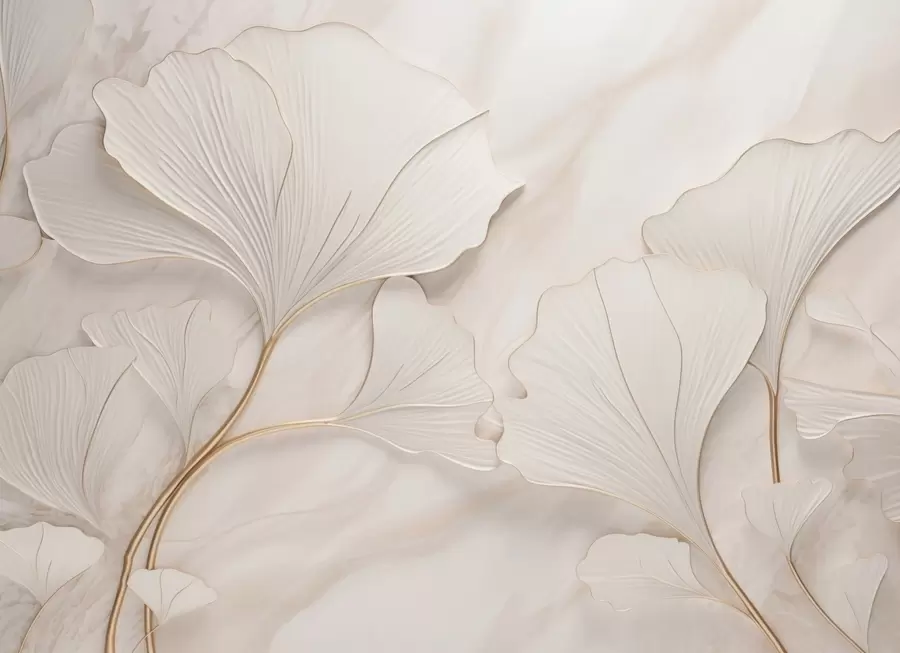 murales de pared Hojas pastel sobre fondo de mármol en tonos beige w03440v1