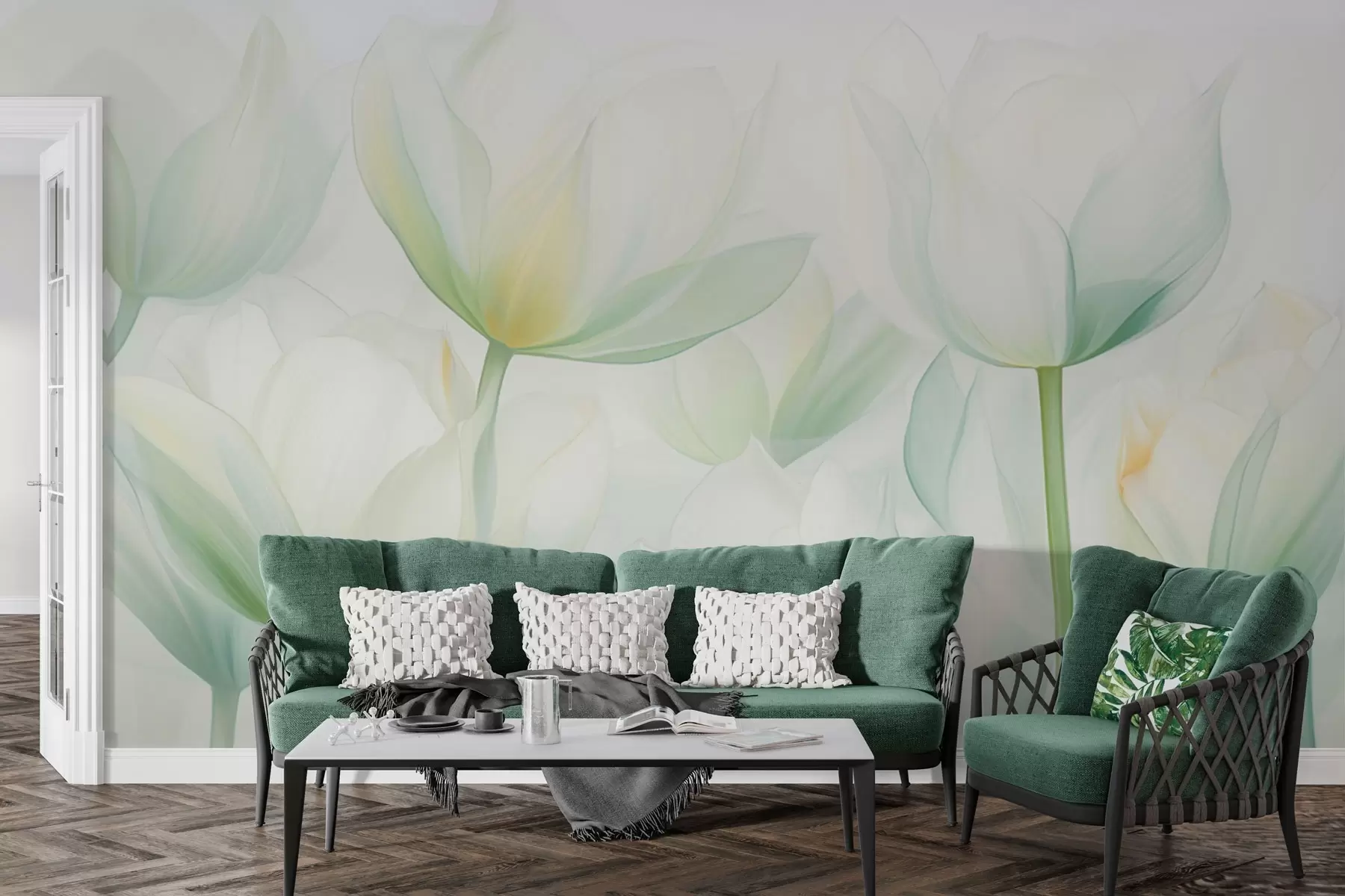 murales de pared Delicados tulipanes verdes w03442