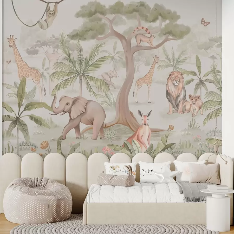 murales de pared Panorama de selva con animales w03444