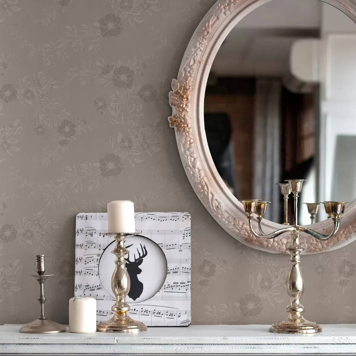 Papel pintado Flores con hojas de color claro a00006