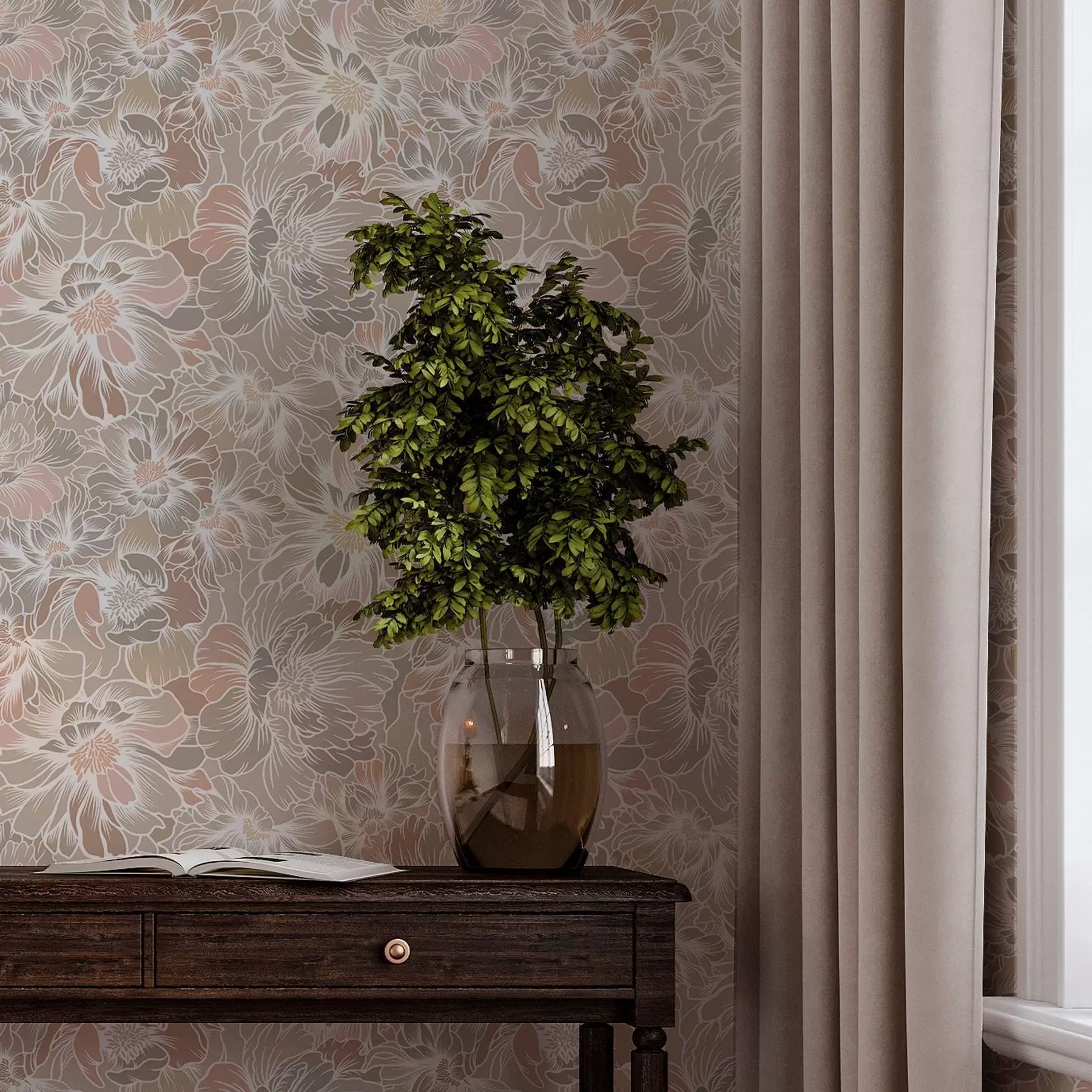 murales de pared Flores grandes con pétalos de colores en tonos pastel a00020