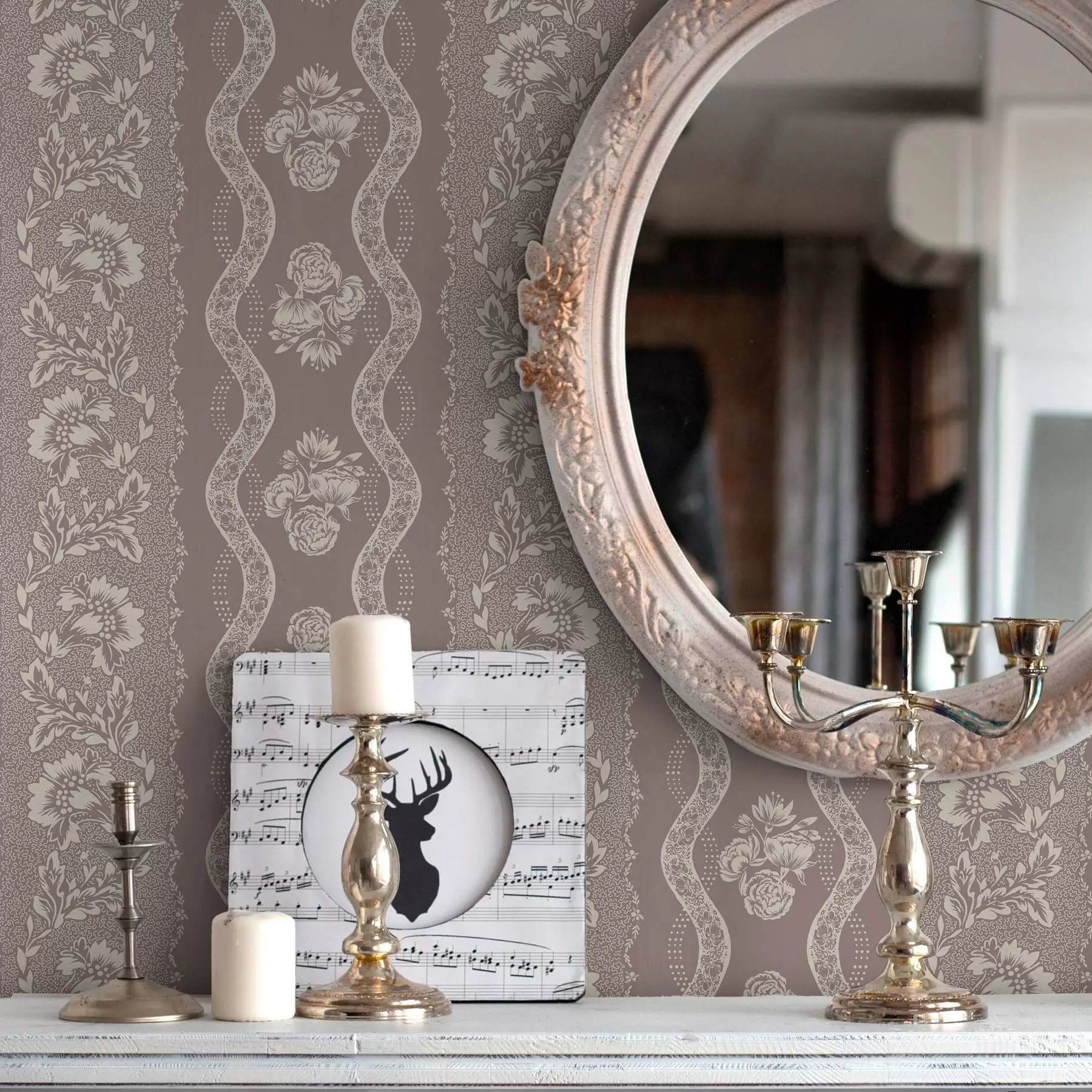 murales de pared Suave ornamento geométrico con flores y líneas curvas a00033