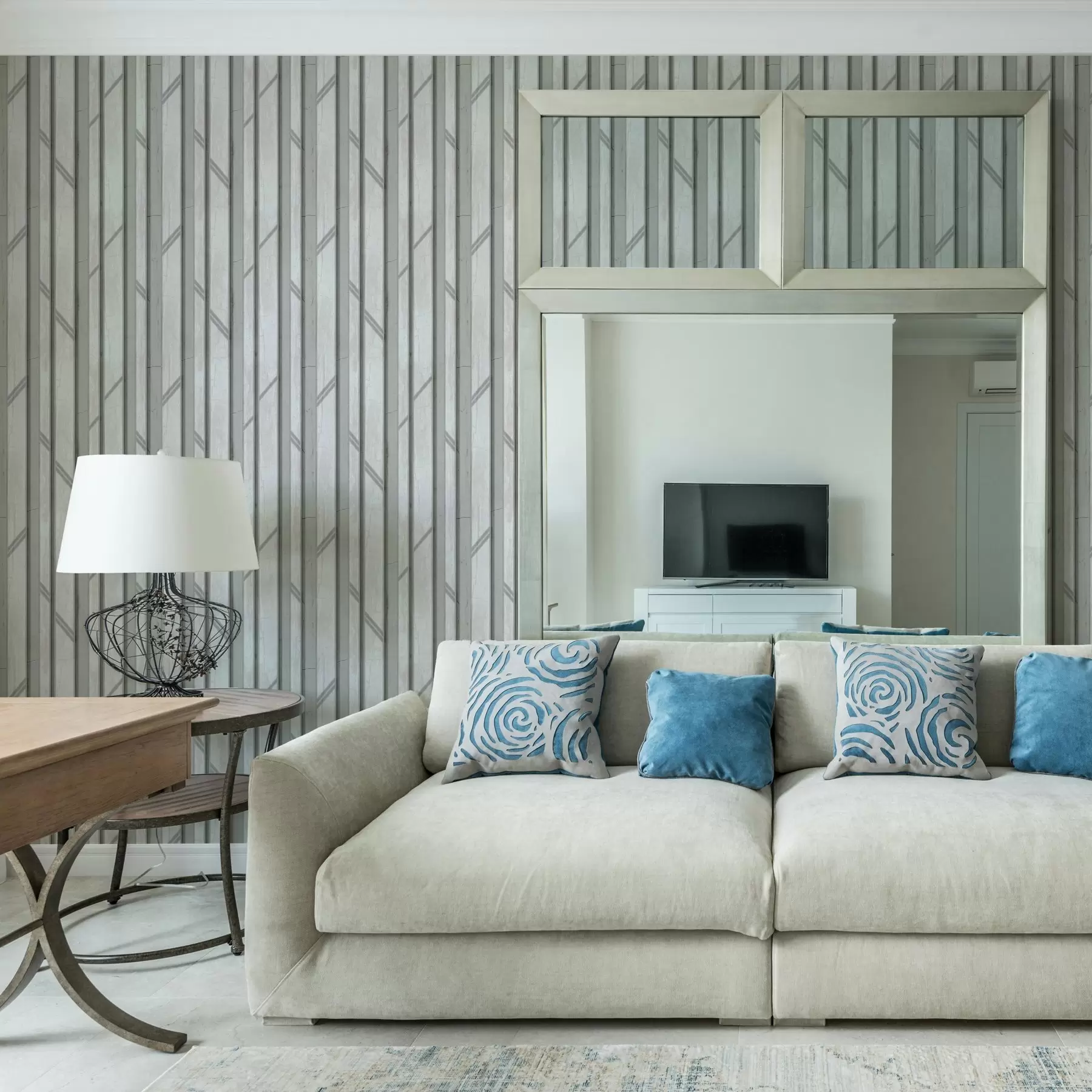 murales de pared Efecto panel de madera en color gris claro a00055