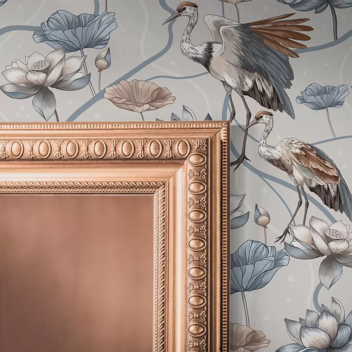 Papel pintado Composición con grullas y lotos en colores pastel a00064