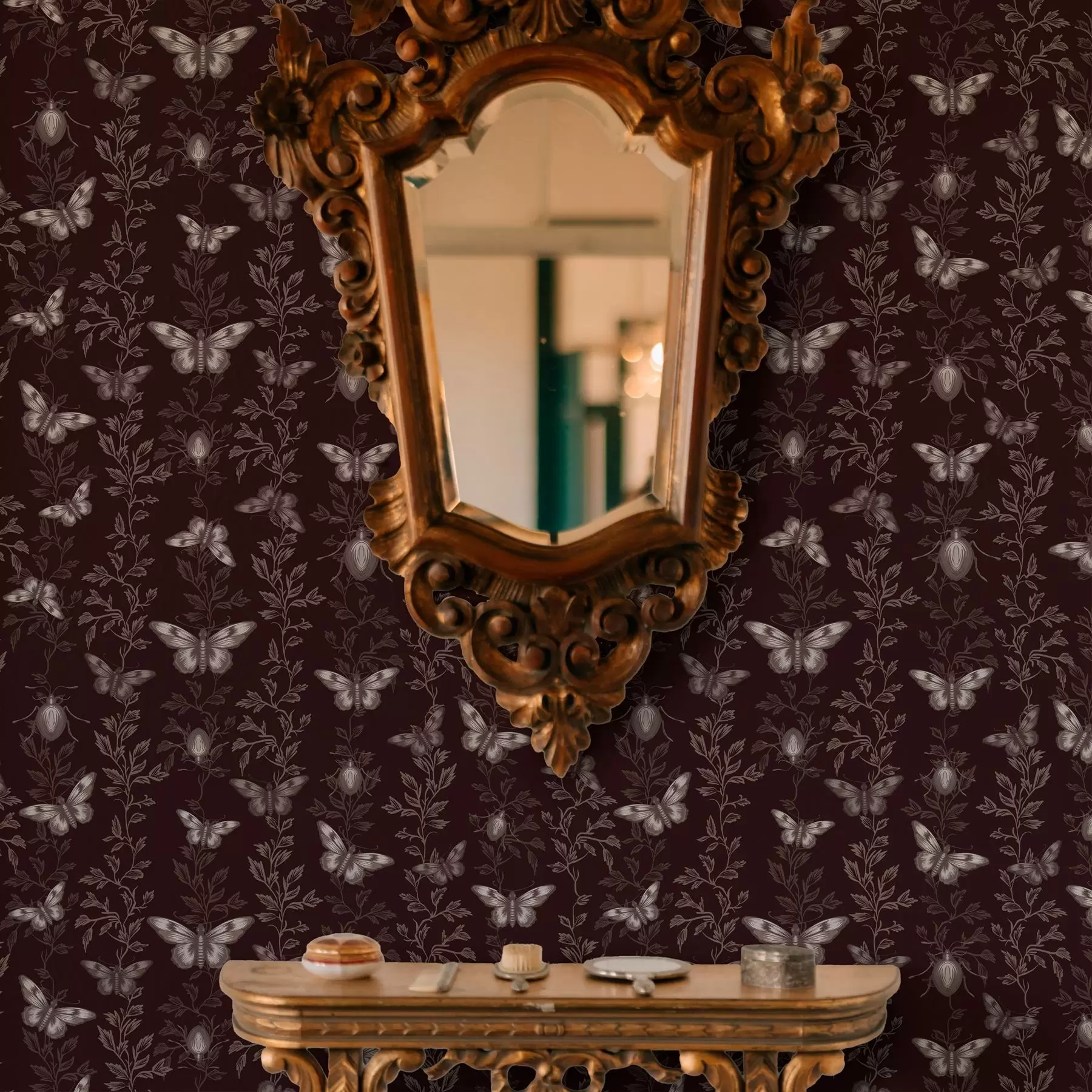 murales de pared Composición con mariposas, hojas e insectos sobre fondo oscuro a00073v1