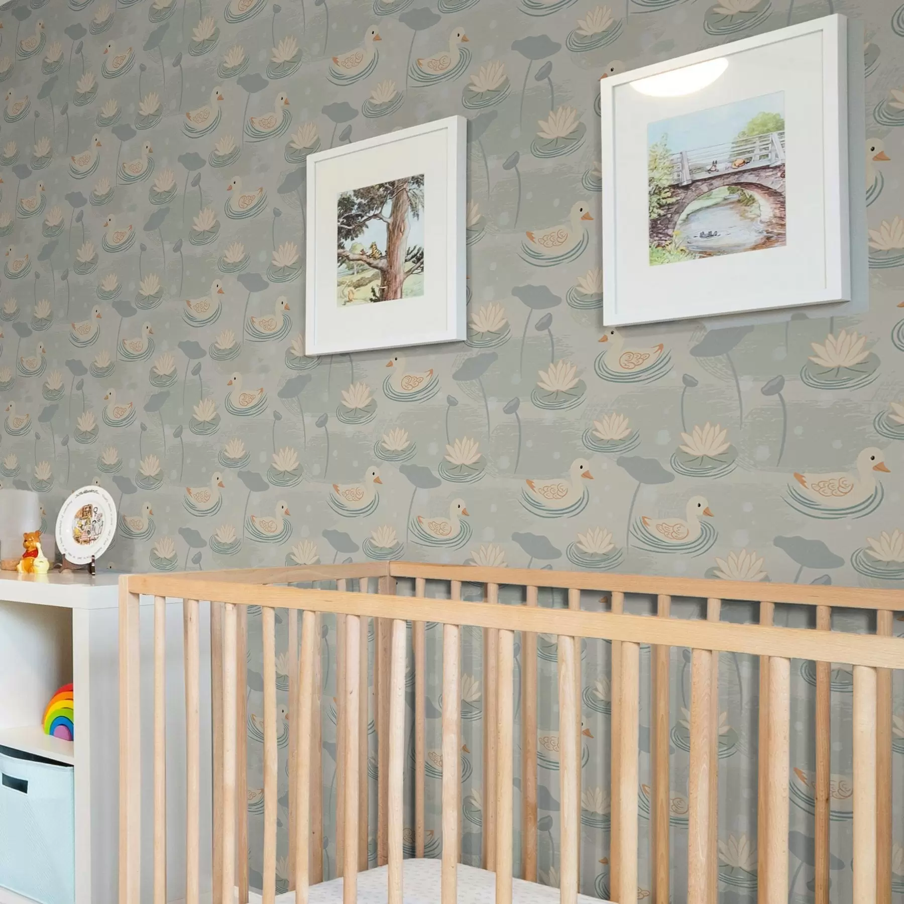 murales de pared Patitos en un estanque con lotos a00079