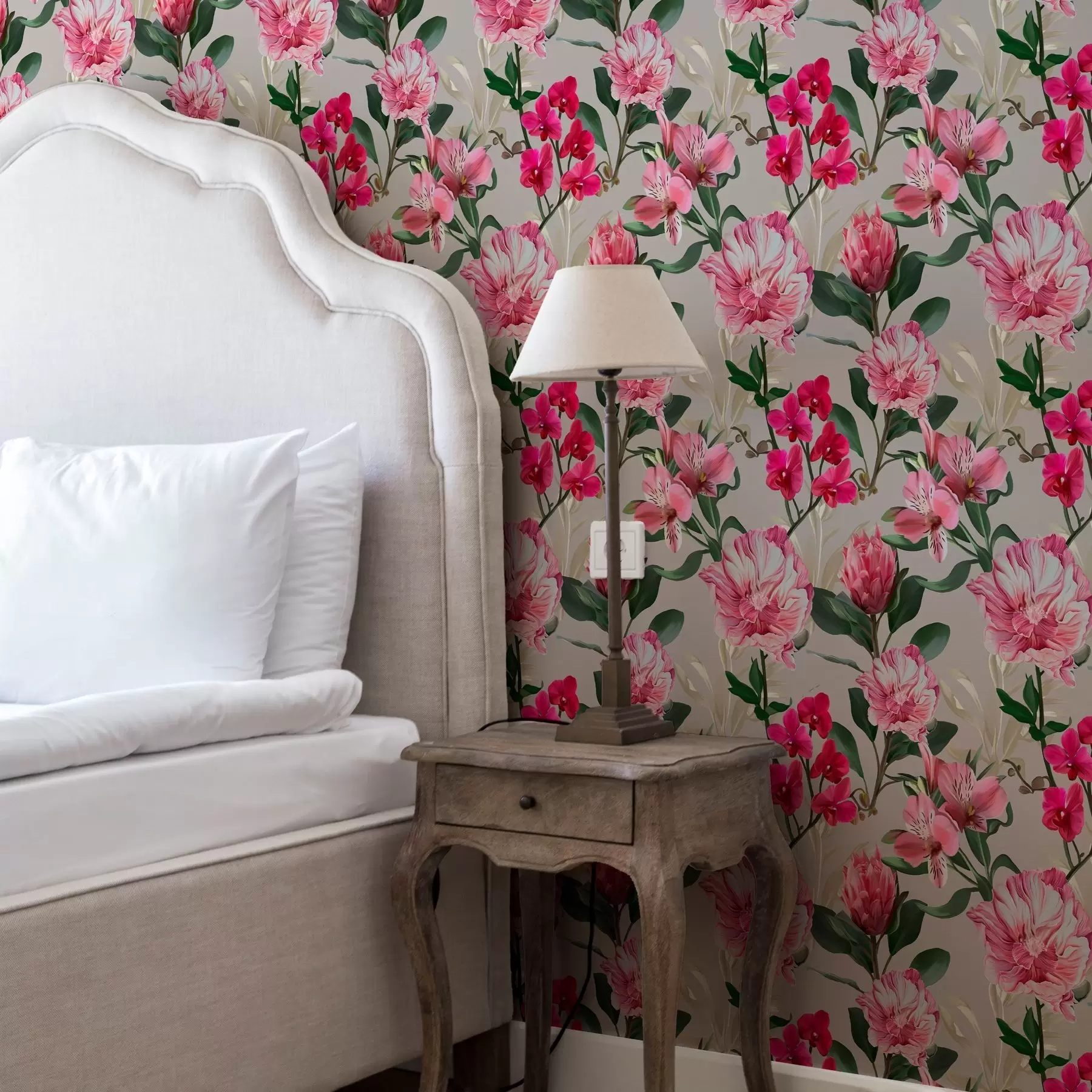 murales de pared Delicadas flores rosas sobre fondo claro a00094