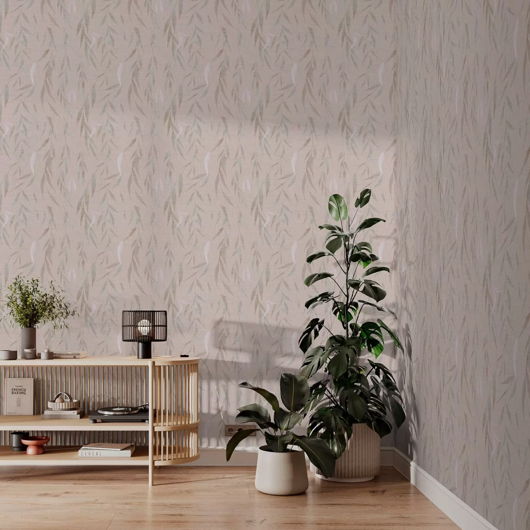 murales de pared Ramas colgantes con hojas sobre fondo beige a00095v1