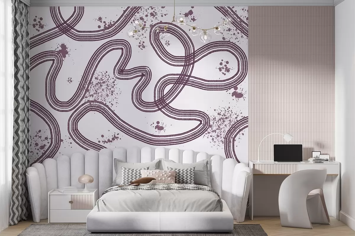 murales de pared Dibujo lineal, salpicaduras de pintura, minimalismo, color violeta w03408v1