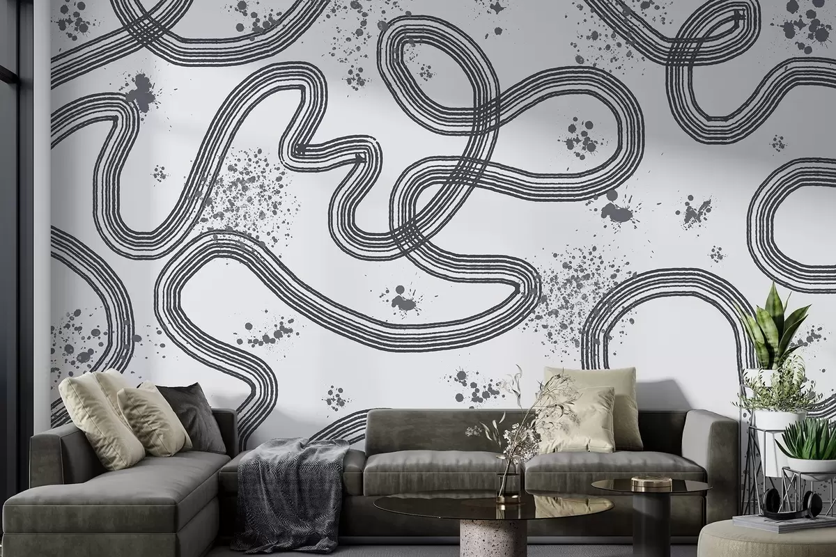 murales de pared Dibujo lineal, salpicaduras de pintura, minimalismo, color gris w03408v2