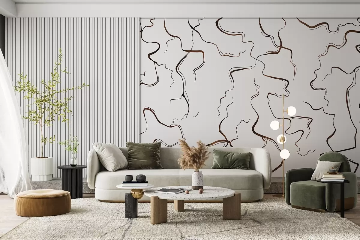 murales de pared Líneas geométricas, estilo tinta, abstracción, colores marrones w03436v1