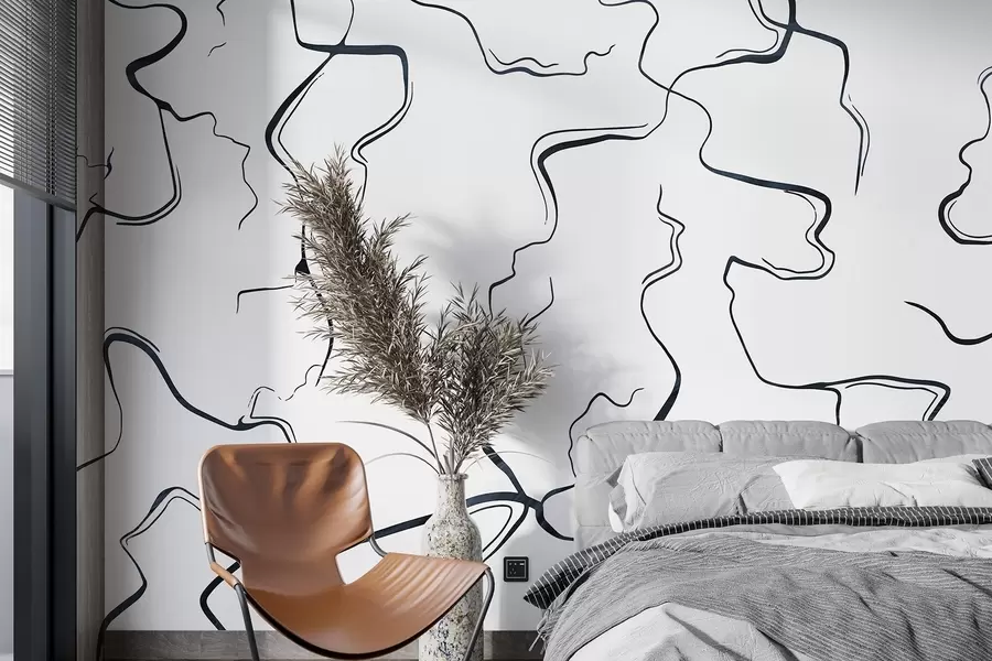 murales de pared Líneas geométricas, estilo tinta, abstracción, colores grises w03436v2