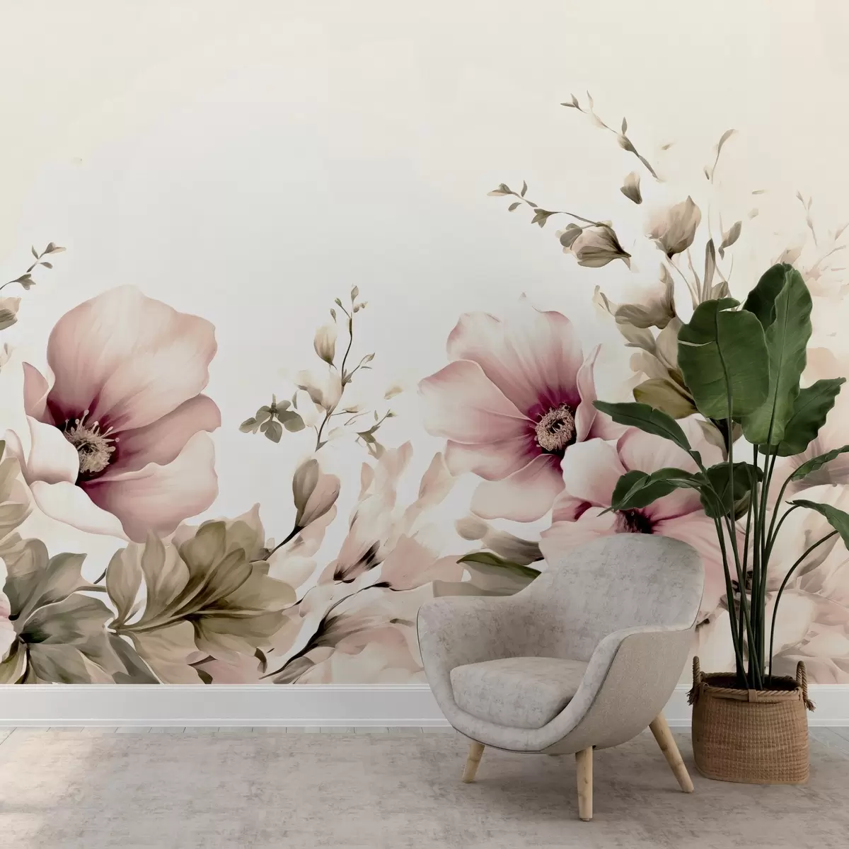 murales de pared grandes flores pastel en delicadas secciones w02779