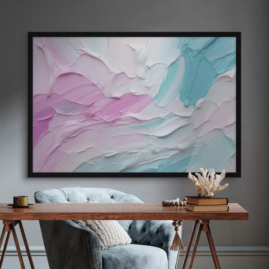 murales de pared Imitación abstracta de pintura al óleo con gruesas pinceladas de pintura rosa, blanca y turquesa, que crean un efecto texturizado f43393