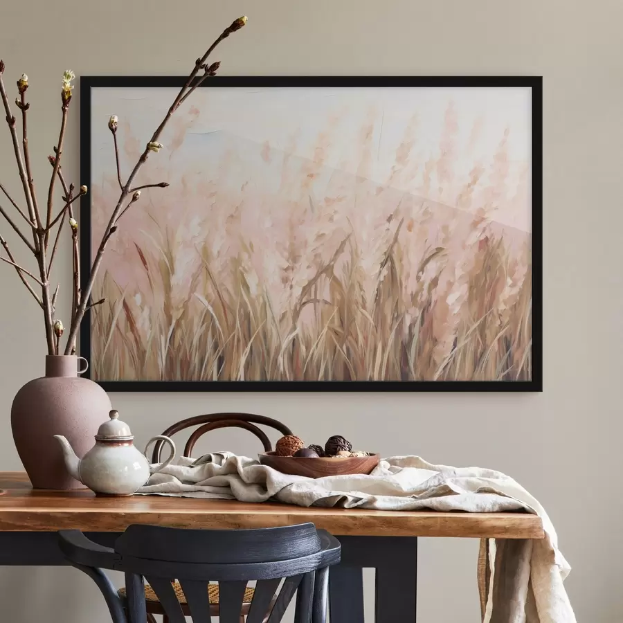 murales de pared Campo de hierba de la Pampa con tonos rosas y marrones, pinceladas suaves, pintura al óleo abstracta imitación arte f43403