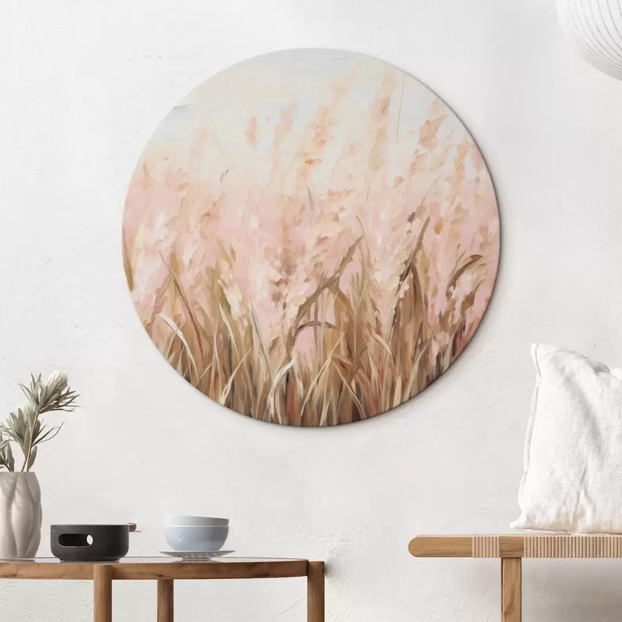 murales de pared Campo de hierba de la Pampa con tonos rosas y marrones, pinceladas suaves, pintura al óleo abstracta imitación arte r43403