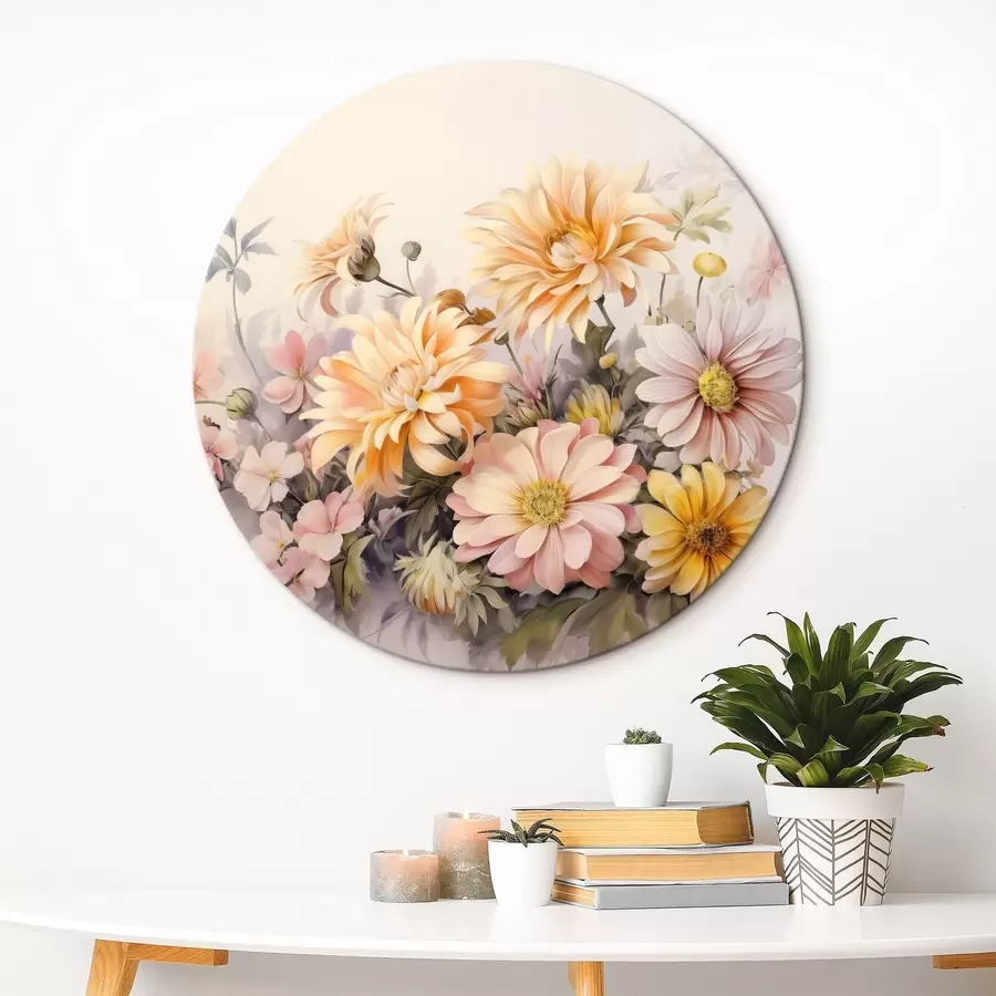 murales de pared Colección de flores rosas, amarillas y naranjas, fondo claro, colores suaves, estilo vintage, ilustración botánica r43401