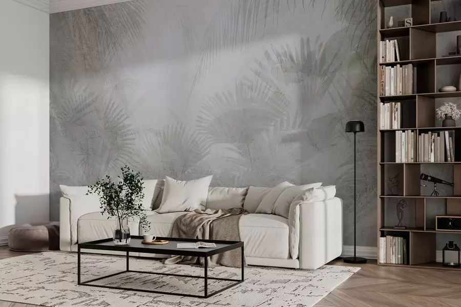 murales de pared Papel pintado retro tropical texturizado en tonos grises w03399v1