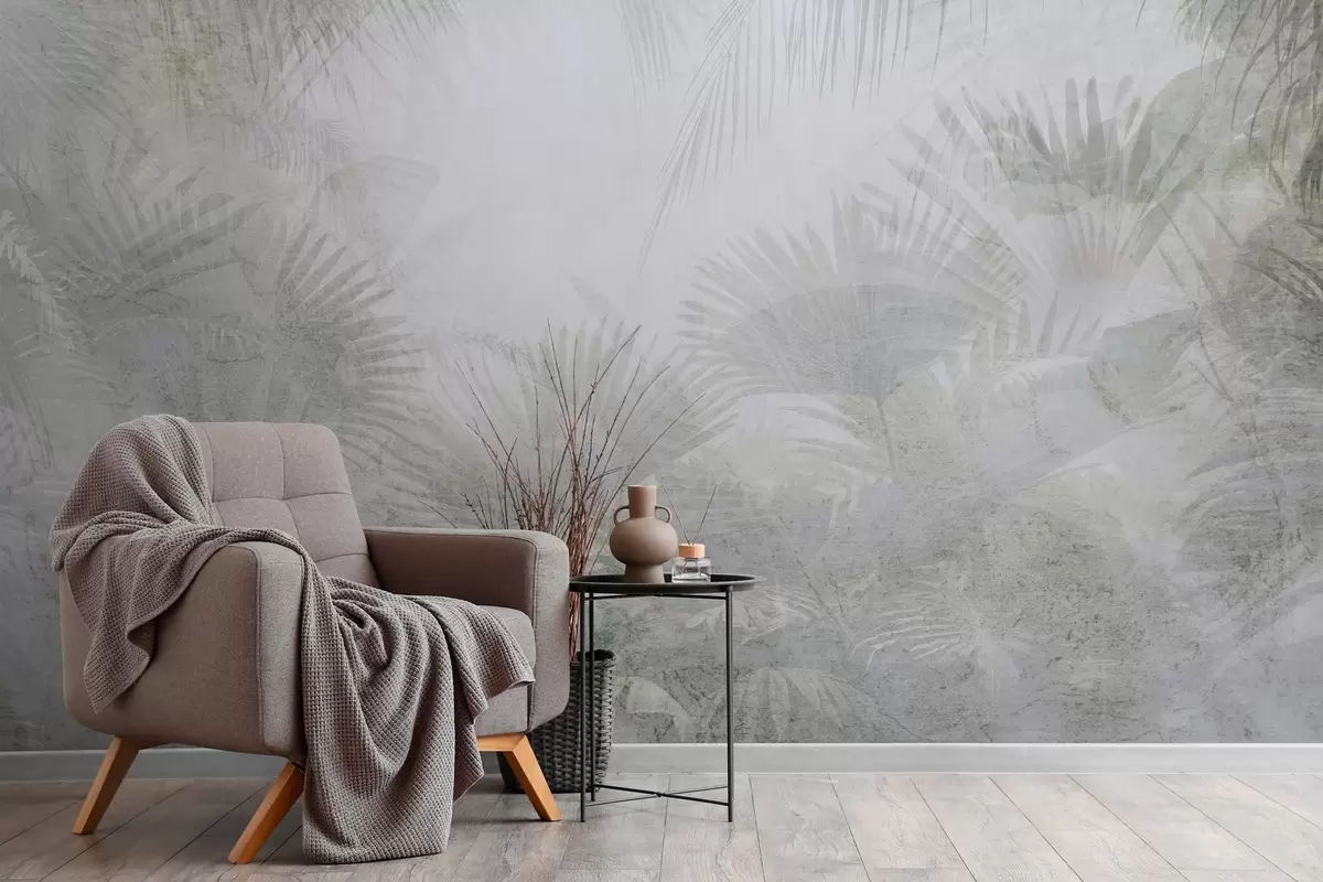 murales de pared Papel pintado retro tropical texturizado en tonos grises w03399v1