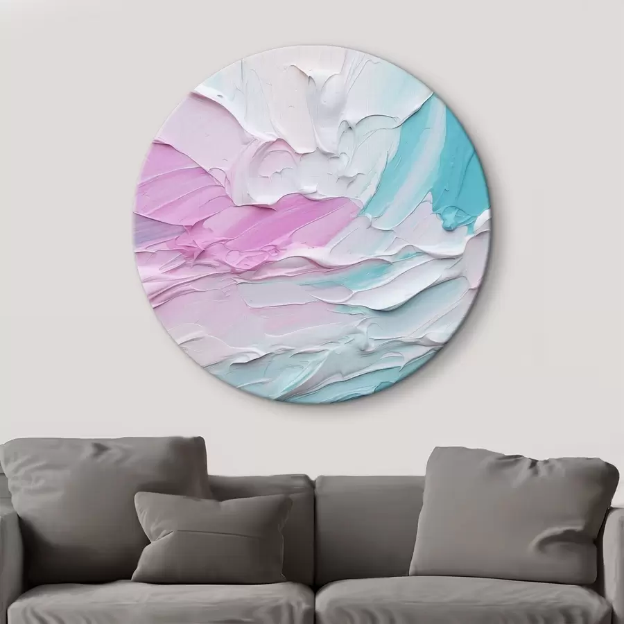 murales de pared Imitación abstracta de pintura al óleo con gruesas pinceladas de pintura rosa, blanca y turquesa, que crean un efecto texturizado r43393