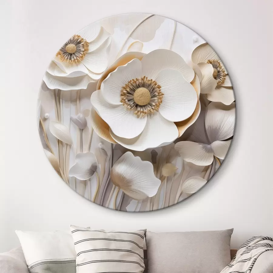 murales de pared Flores blancas de anémona con centros amarillos, con fondo minimalista, creando un delicado diseño floral r43400