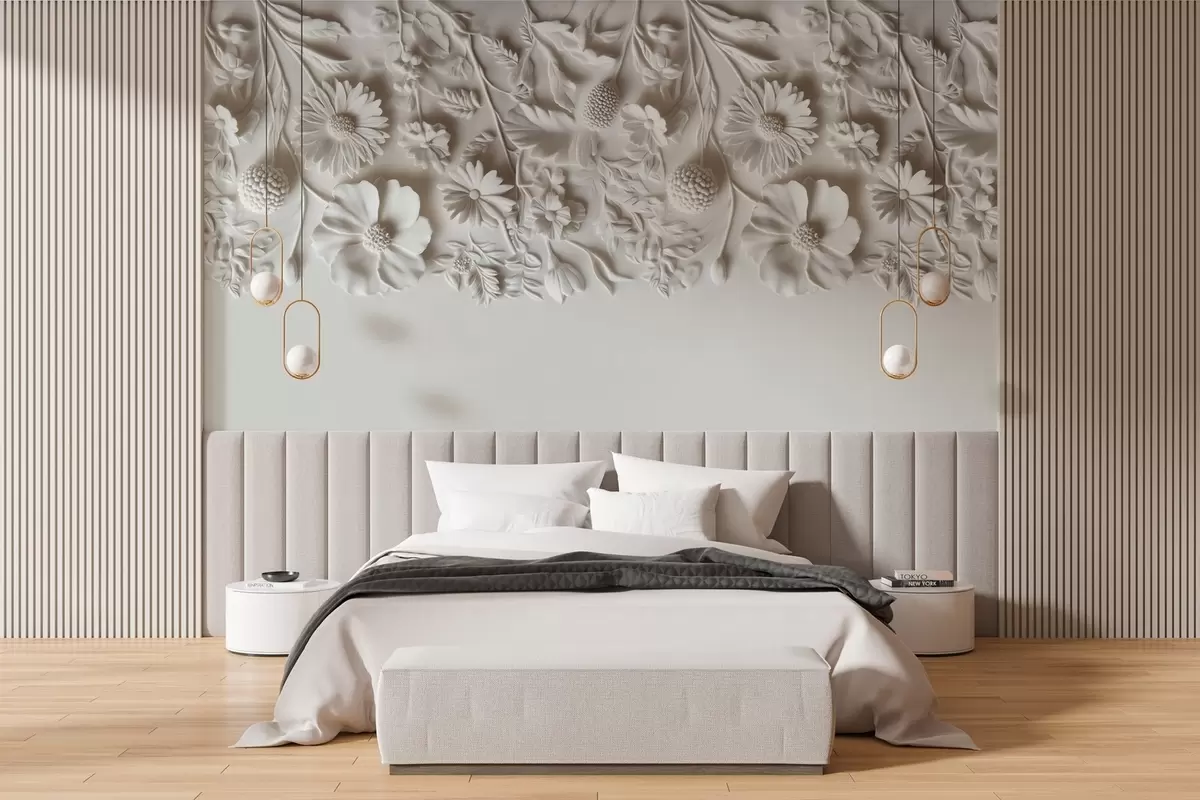 murales de pared Imitación de flores en bajorrelieve en la parte superior en color leche w03398v1