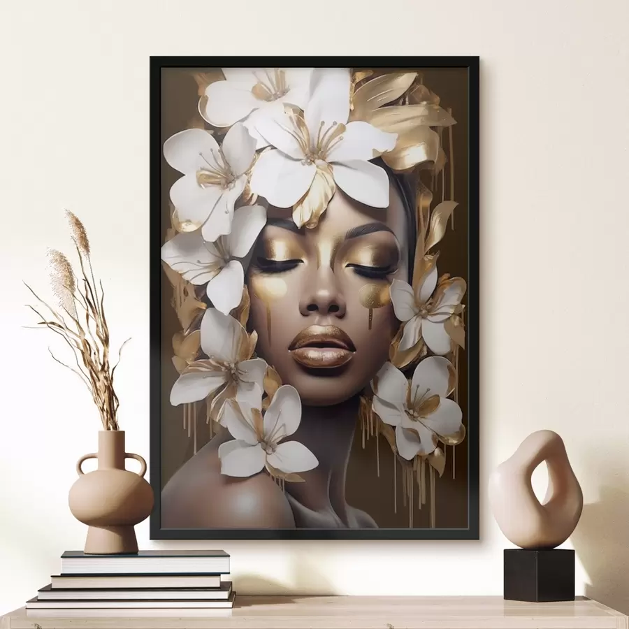 murales de pared Retrato femenino con elementos florales f43417