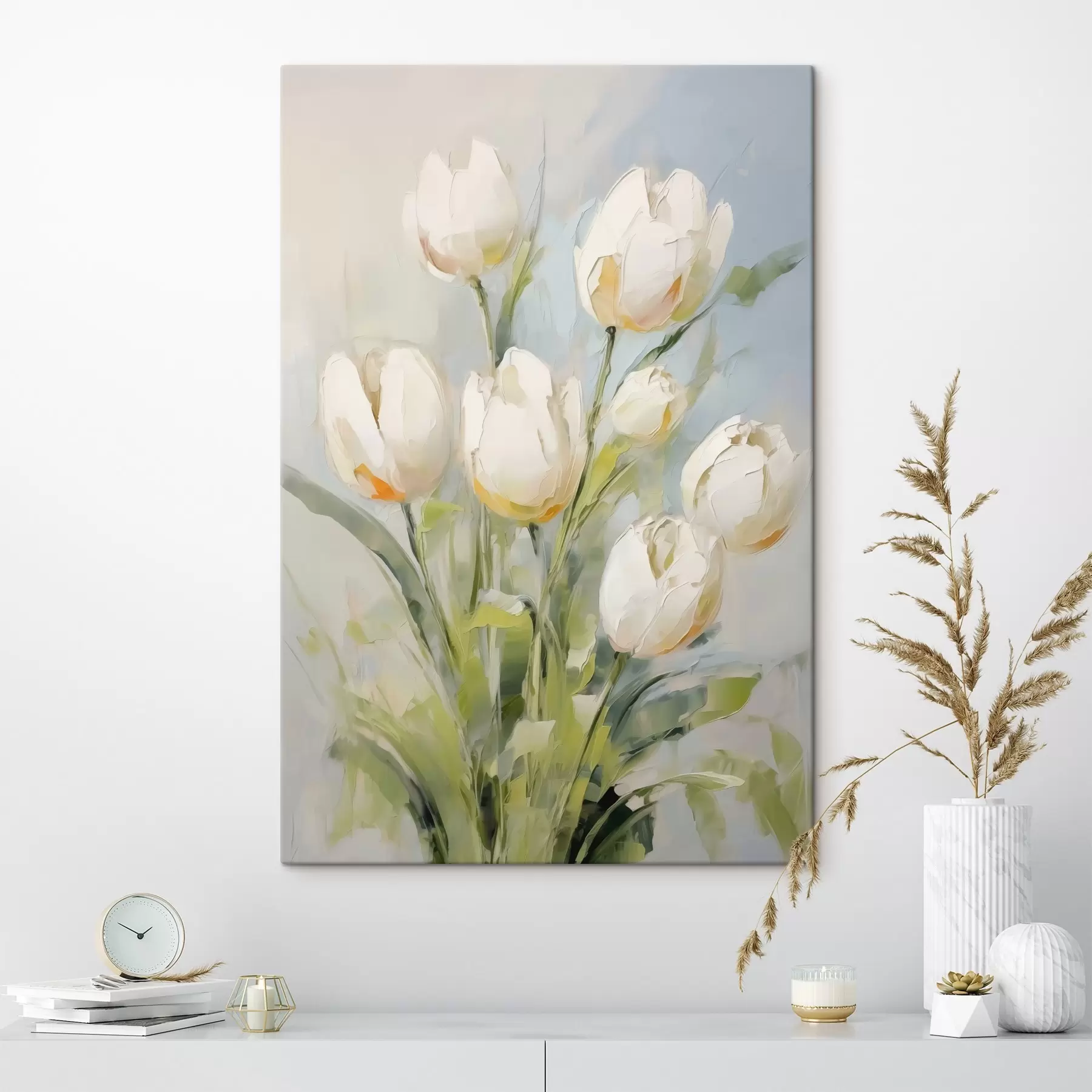 murales de pared Pintura imitación tulipanes blancos s43435