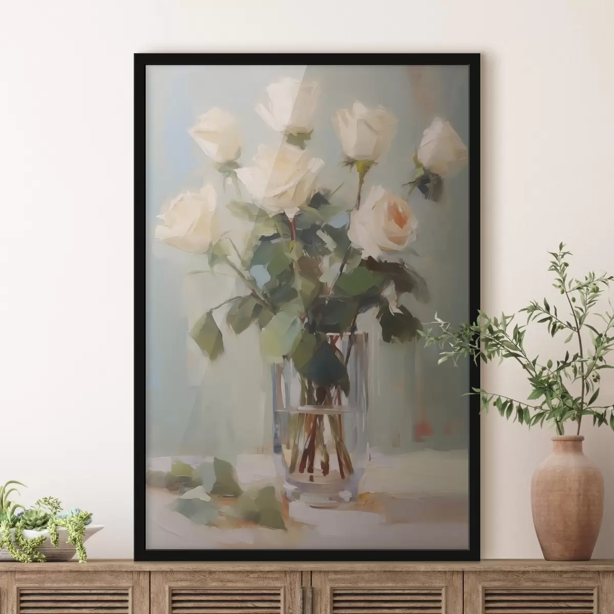 Poster Pintura imitación de rosas en jarrón de cristal f43432