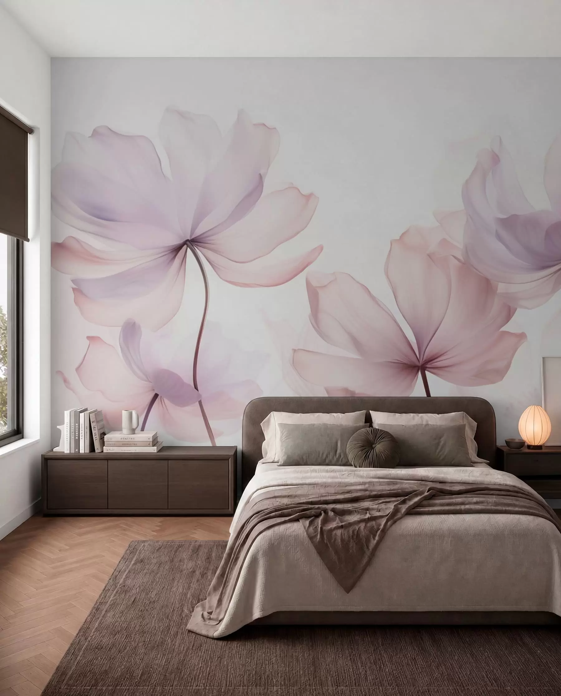 murales de pared Flores en tonos rosa suave w03521